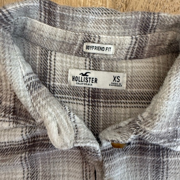 HOLLISTER Gray White Plaid Boyfriend Fit Flannel Shirt XS - Picture 3 of 3